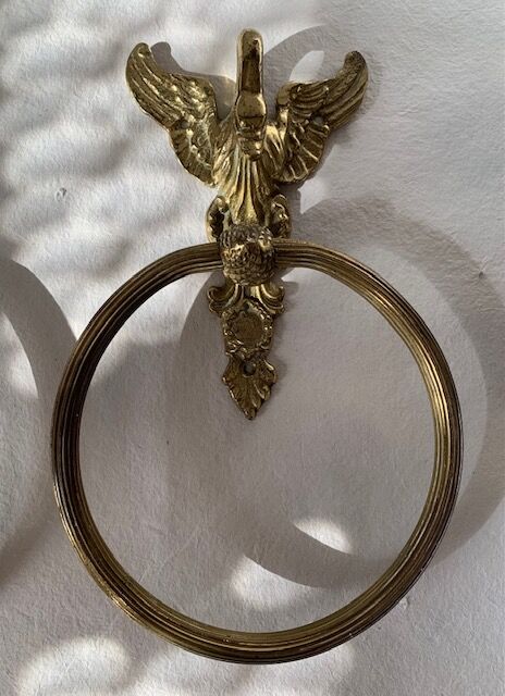 Wall-mounted towel rings in brass and bronze gilded vintage swan, 1960, France