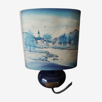 Ceramic lamp, Montclus art workshop, silk lampshade, hand painted