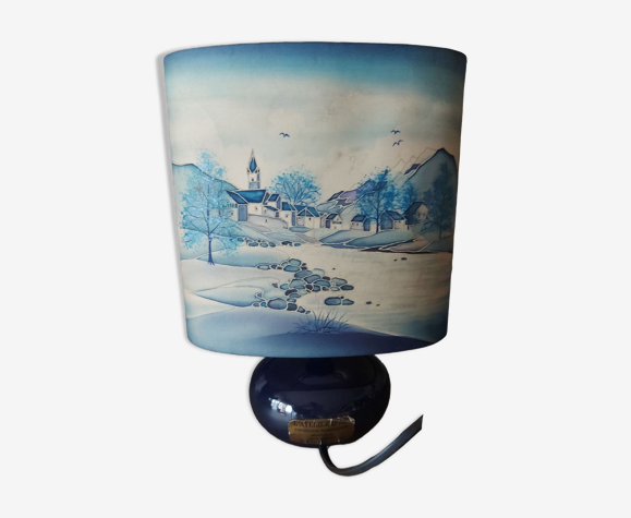 Lampe en céramique , atelier d'art Montclus , abat jour en soie , peint main