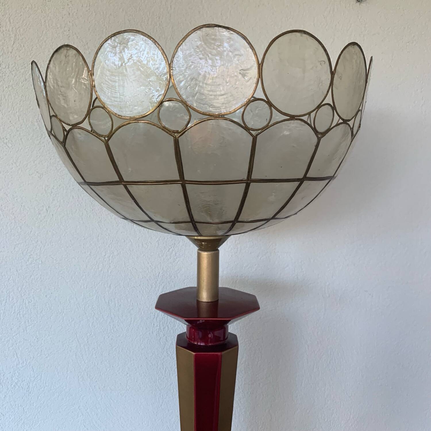 ▪️Vintage Lamp Le Dauphin Ceramic Bordeaux and Gold and Mother-of-pearl Lampshade Art Deco