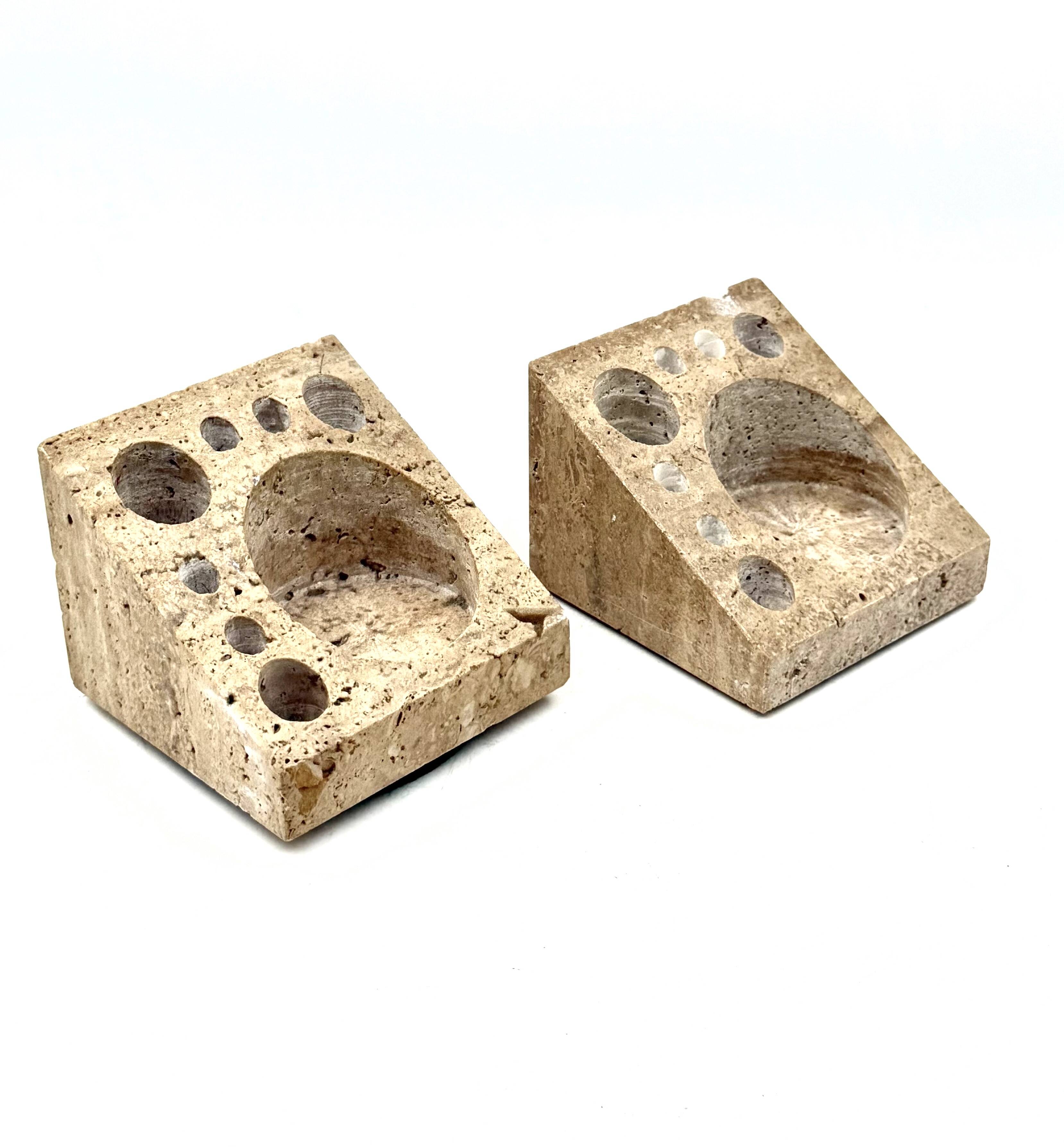 Enzo Mari, Set of 2 travertine desk organizers, Danese Italy 1970s