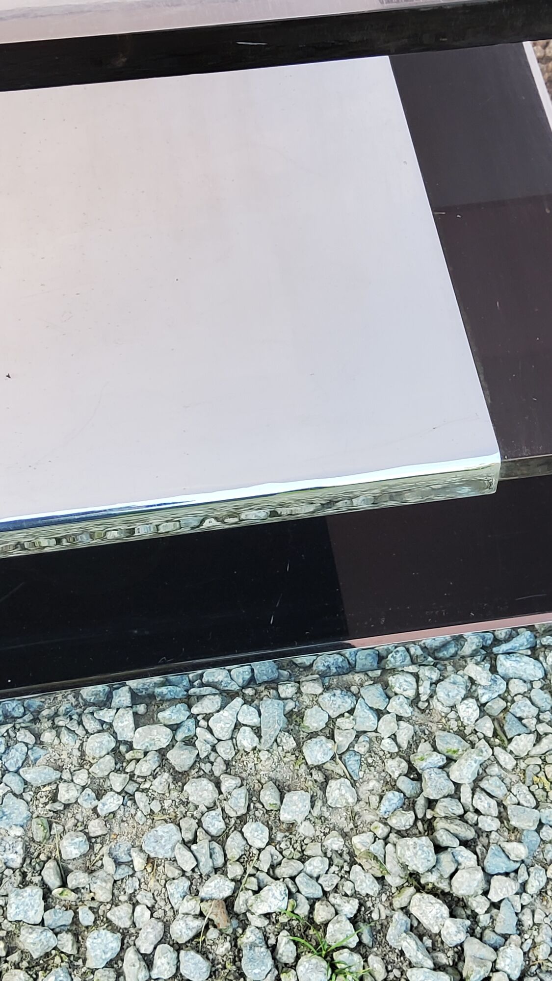 Coffee table from the 70s in chromed steel and smoked plexiglass double swivel trays