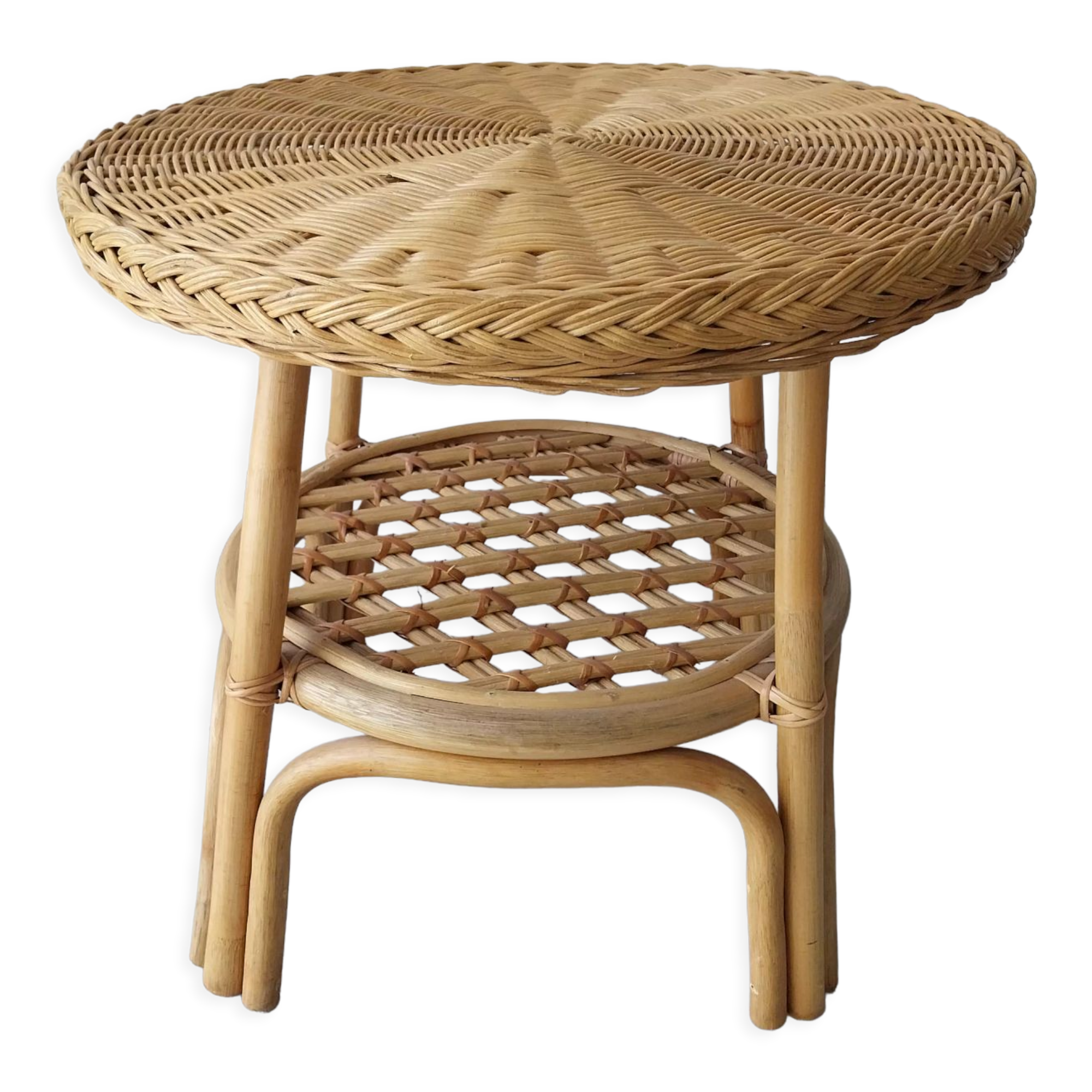 Rattan and bamboo side table