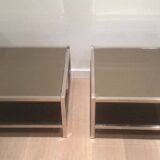 Pair of large side tables in chrome and bronze mirrors