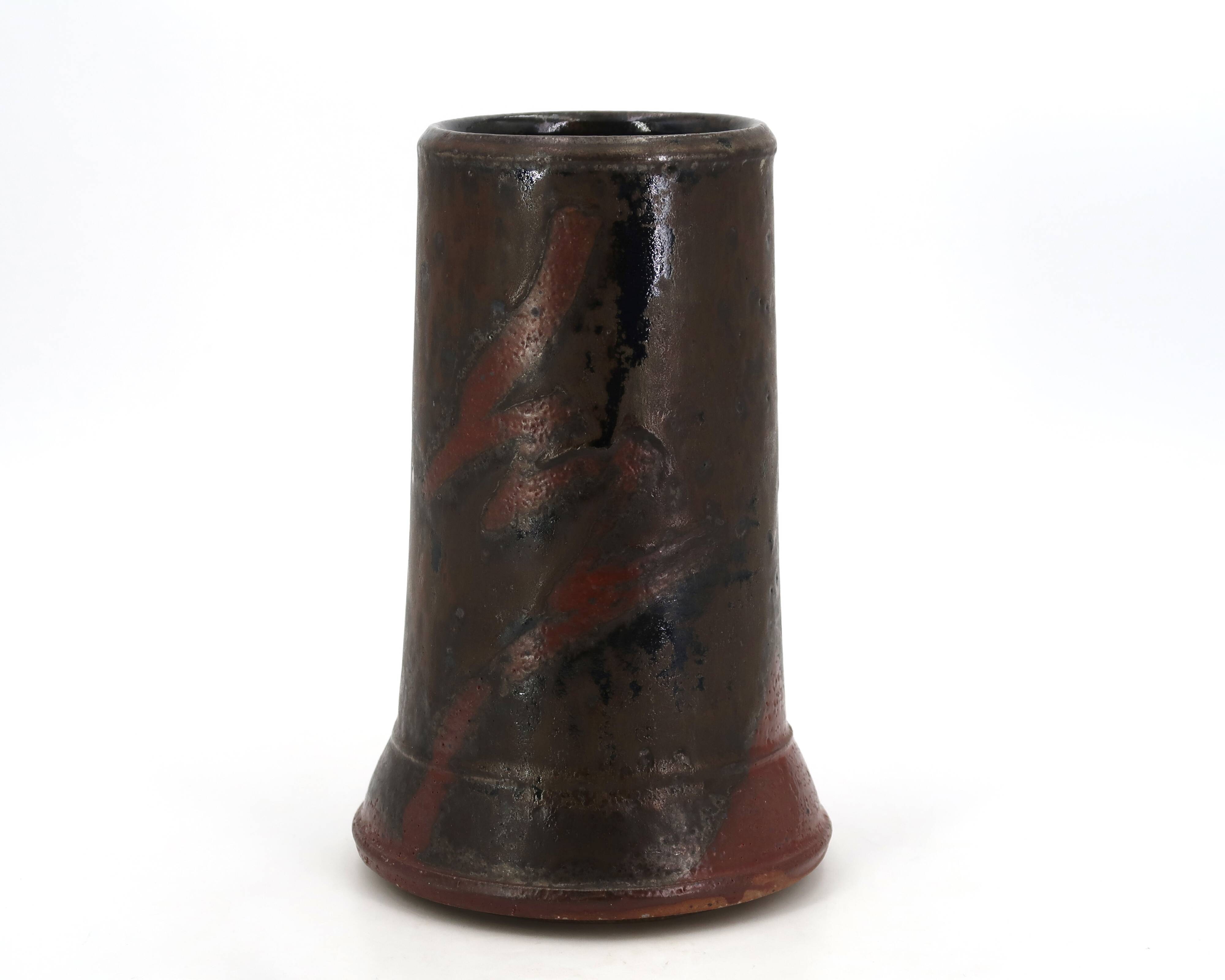 Vase en céramique de Tristan Chaillot, décor abstrait, grès des années 70