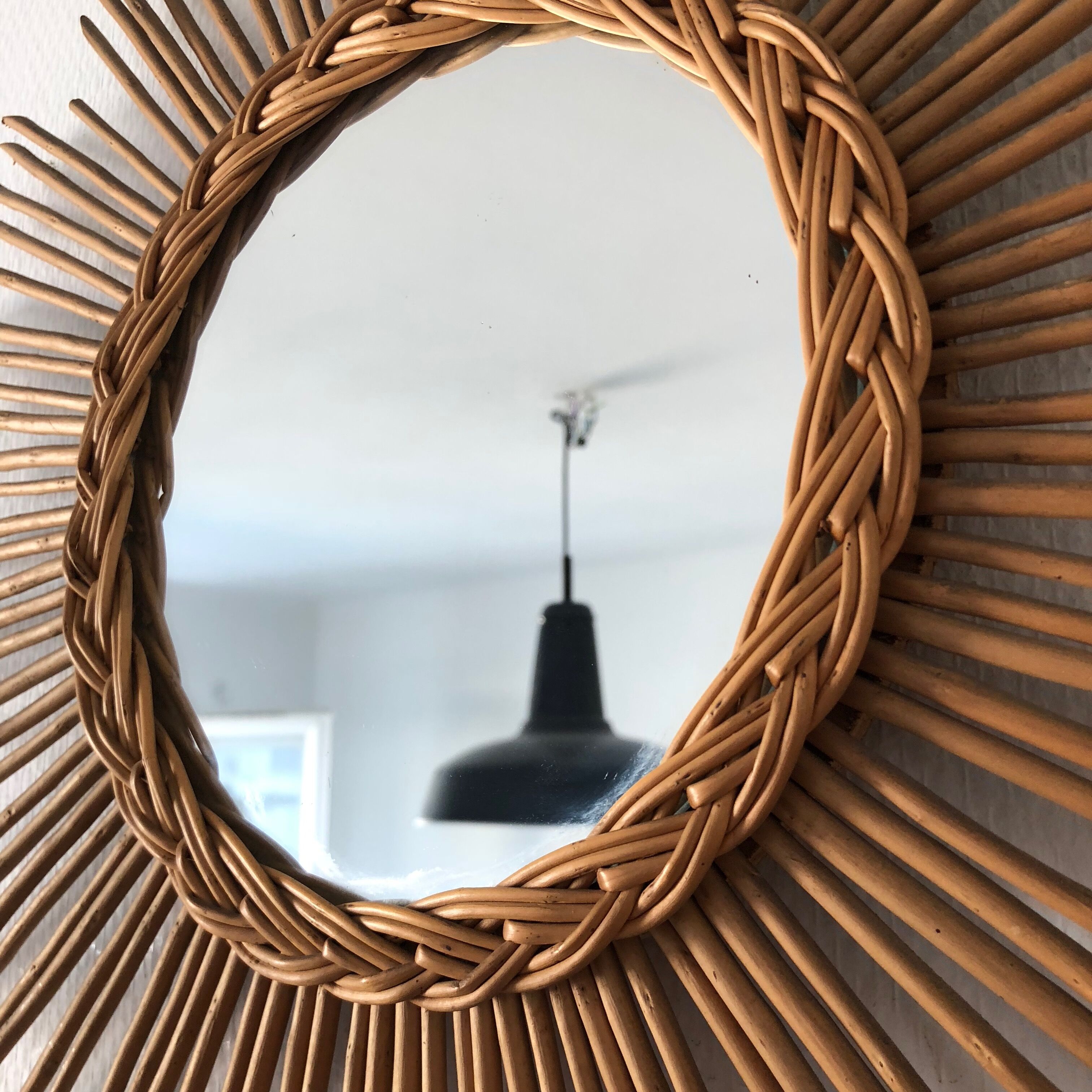 Rattan sun mirror 50x50cm 1960