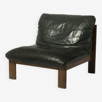 Chaise Sling en bois et cuir vert, Allemagne, années 1970