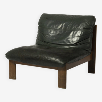 Sling chair in wood and green leather, germany, 1970s