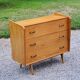 Vintage chest of drawers in golden blond oak legs compass and fins 3 drawers from the 50s