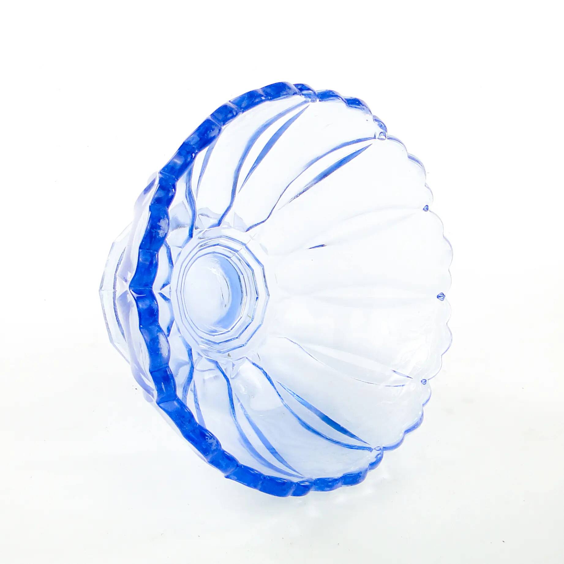 Ring Around fruit bowl, mid-century modern, pressed turquoise glass, Ząbkowice, Poland, 1960s