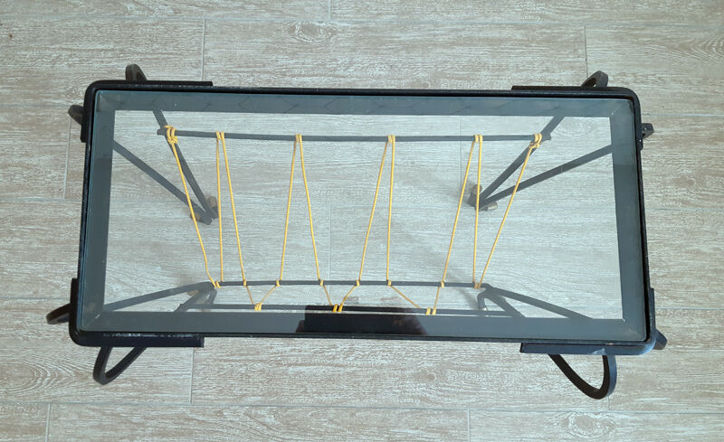 Vintage magazine holder "scoubidou" in black wrought iron.