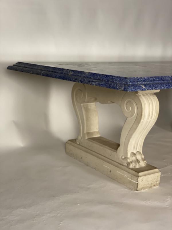 Blue granite table azul bahia and pierre limoneuse circa 1980