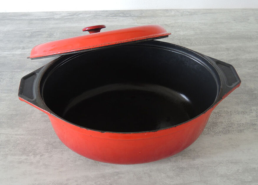 French Vintage Nomar staub Red Enamel Cast Iron Dutch Oven