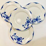 4 white porcelain plates with blue flowers