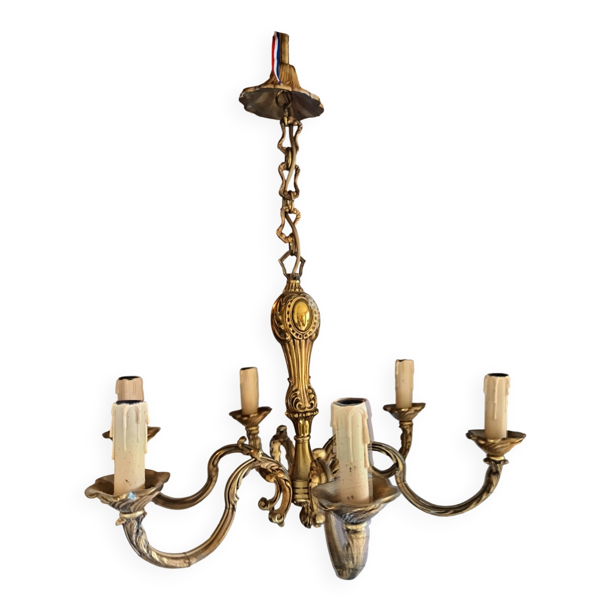 Lustre Louis XV en bronze doré – 6 feux – électricité refaite