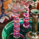 Set of two vintage Murano glass palm tree candle holders