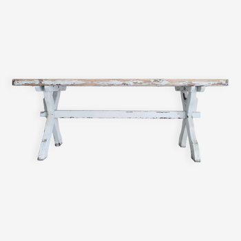 Intense patina farm table with crossed base