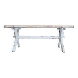 Table de ferme patine intense piétement croisé
