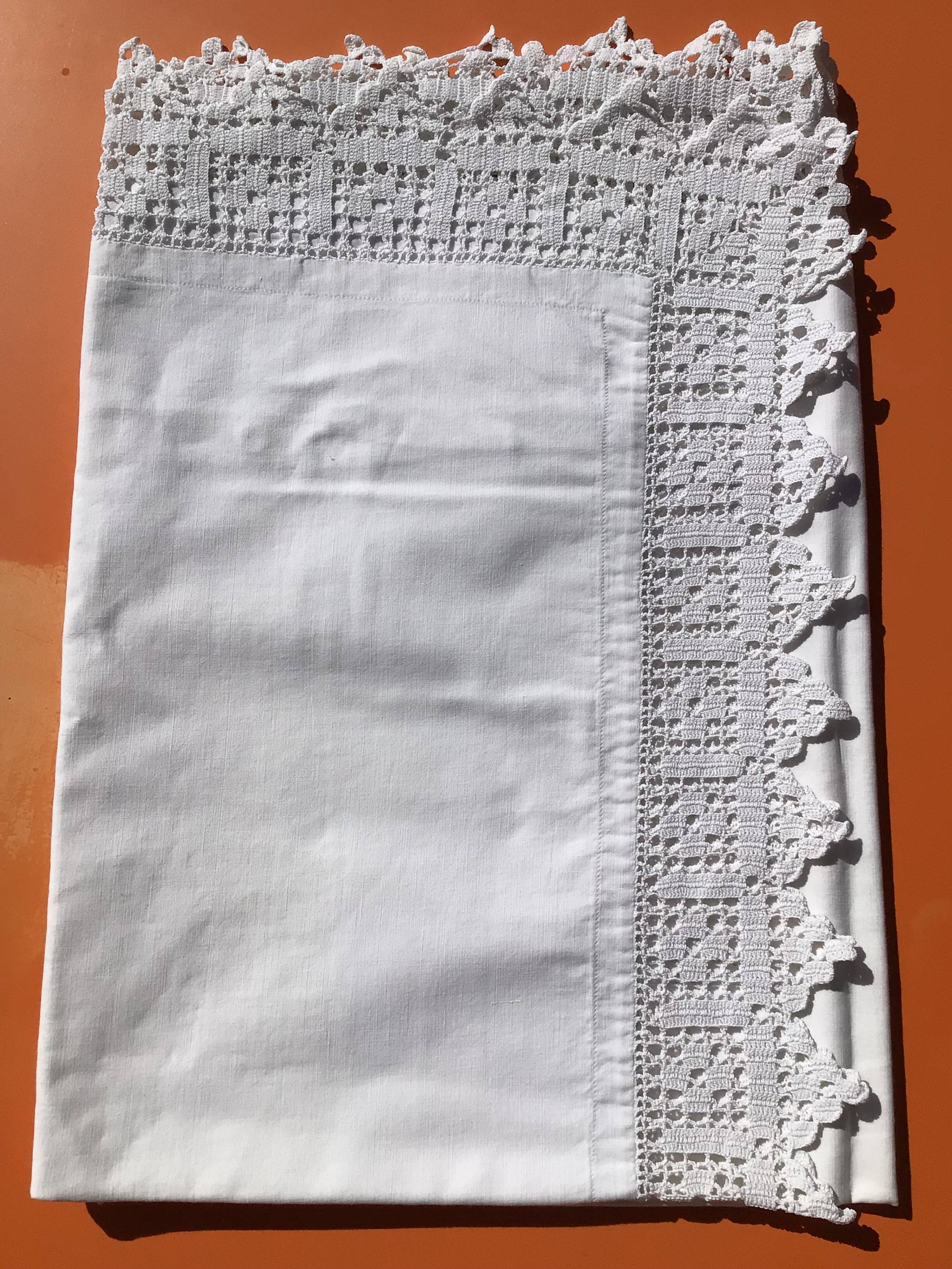 Hand crocheted edge pillowcase 8cm wide