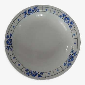 Plat creux ancien faience saint amand décor bleu fleurs