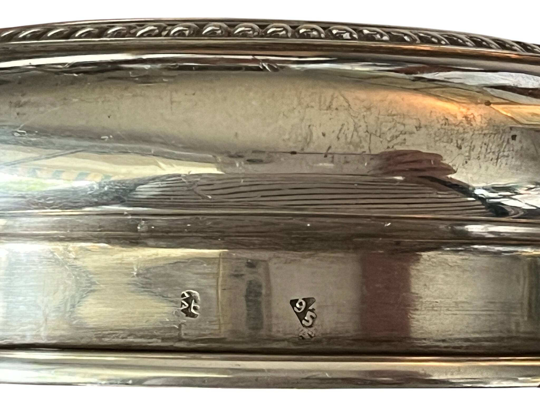 Silver-plated metal caviar service and 12 silver Minerva goblets, circa 1900