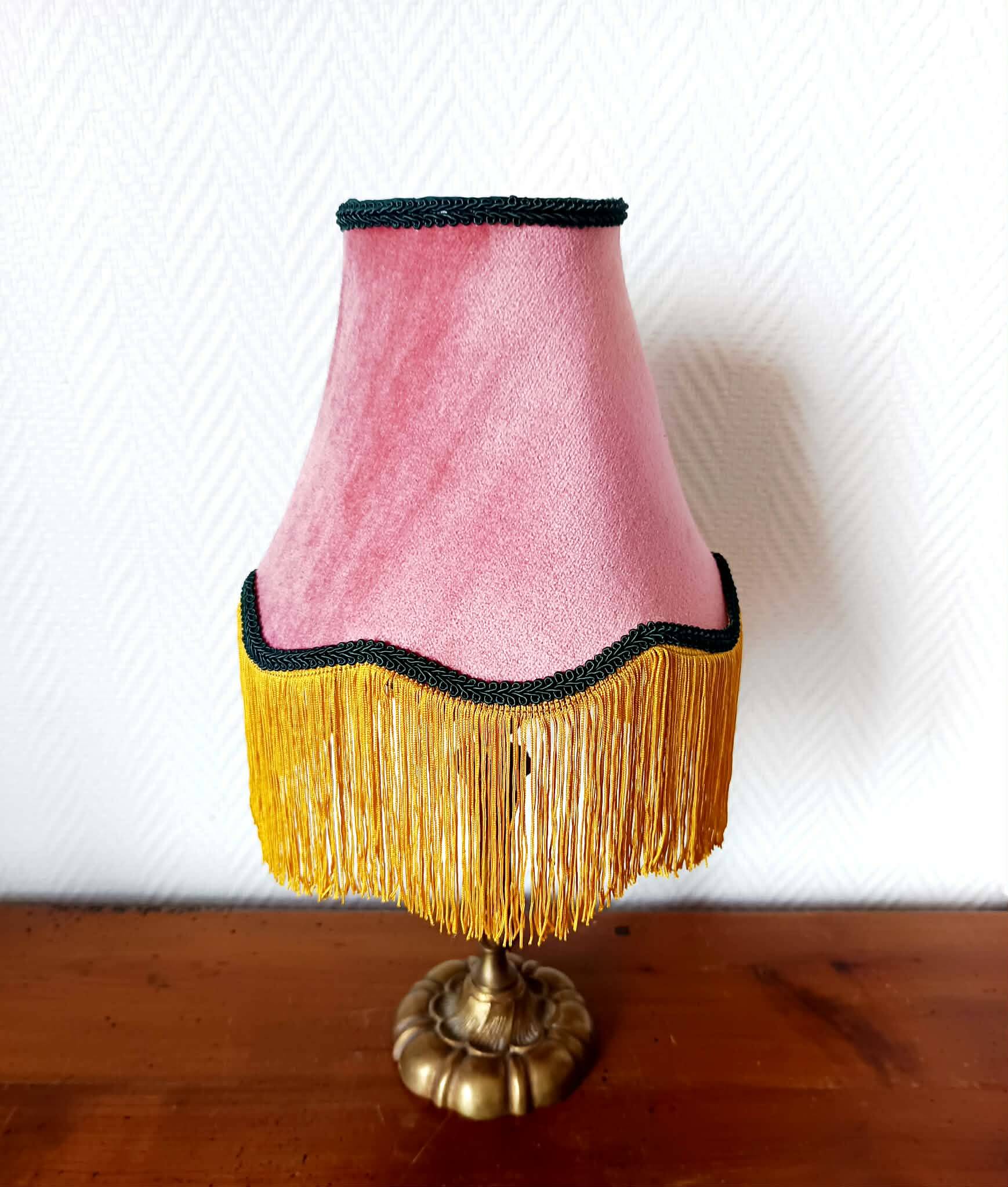 Art Nouveau lamp with fringed fabric shade