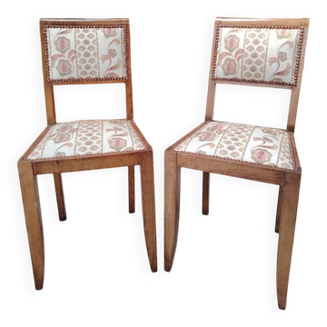 Pair of vintage solid wood chairs with upholstery – 1960
