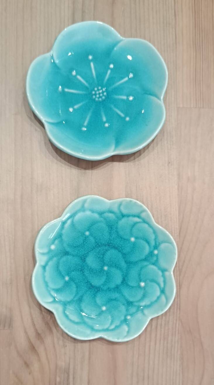 Pair of vintage turquoise flower bowls LBMDJ – 60s/70s
