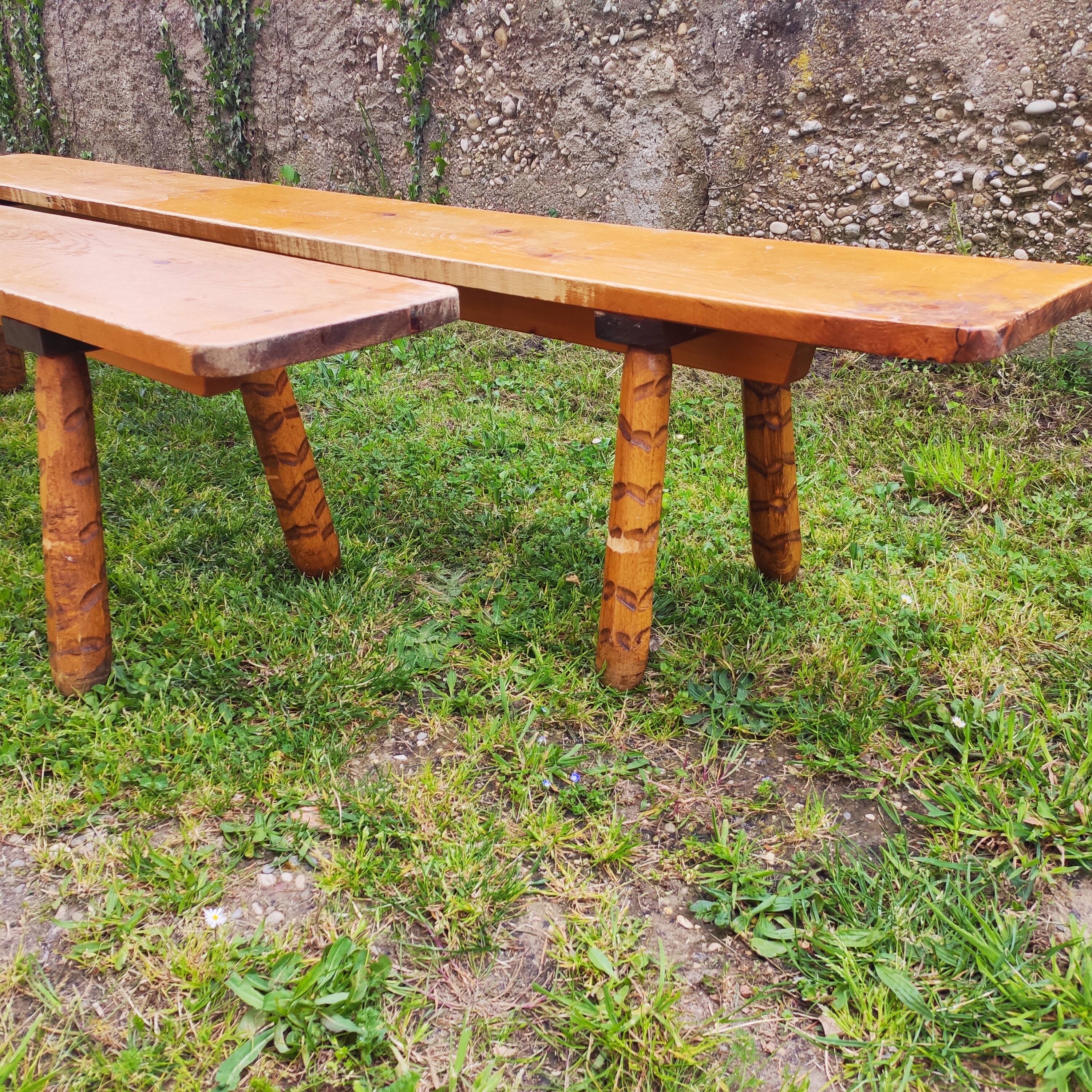 Pair of vintage farmhouse benches 230 CM