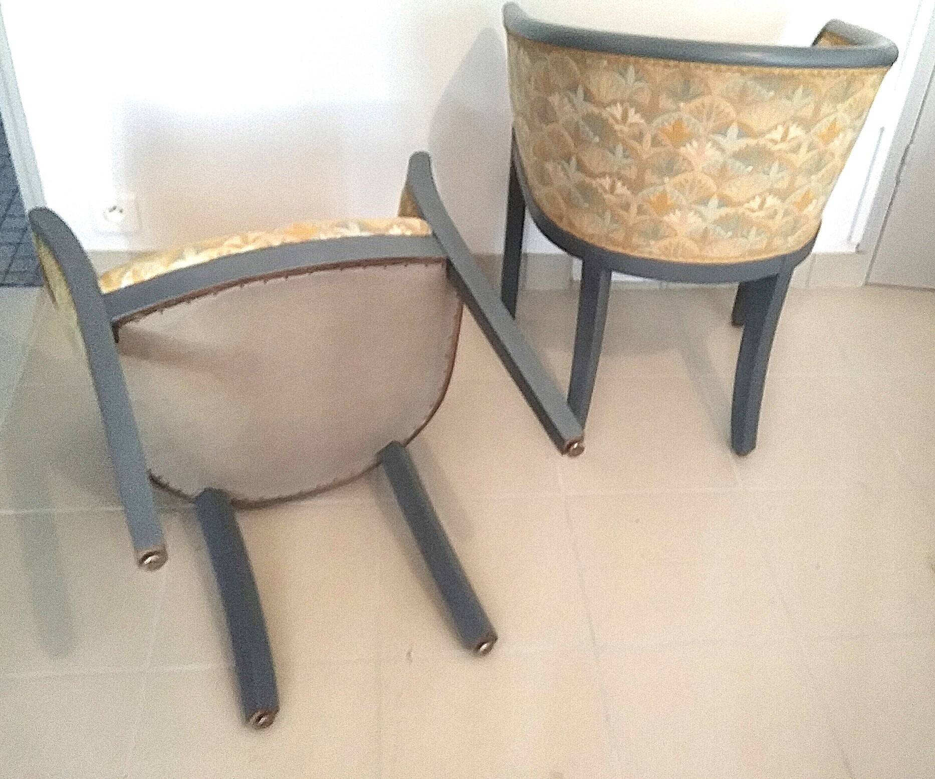 Pair of Rosello Art Deco barrel armchairs