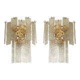 Pair of contemporary hammered strips ”listelli” murano glass wall sconces