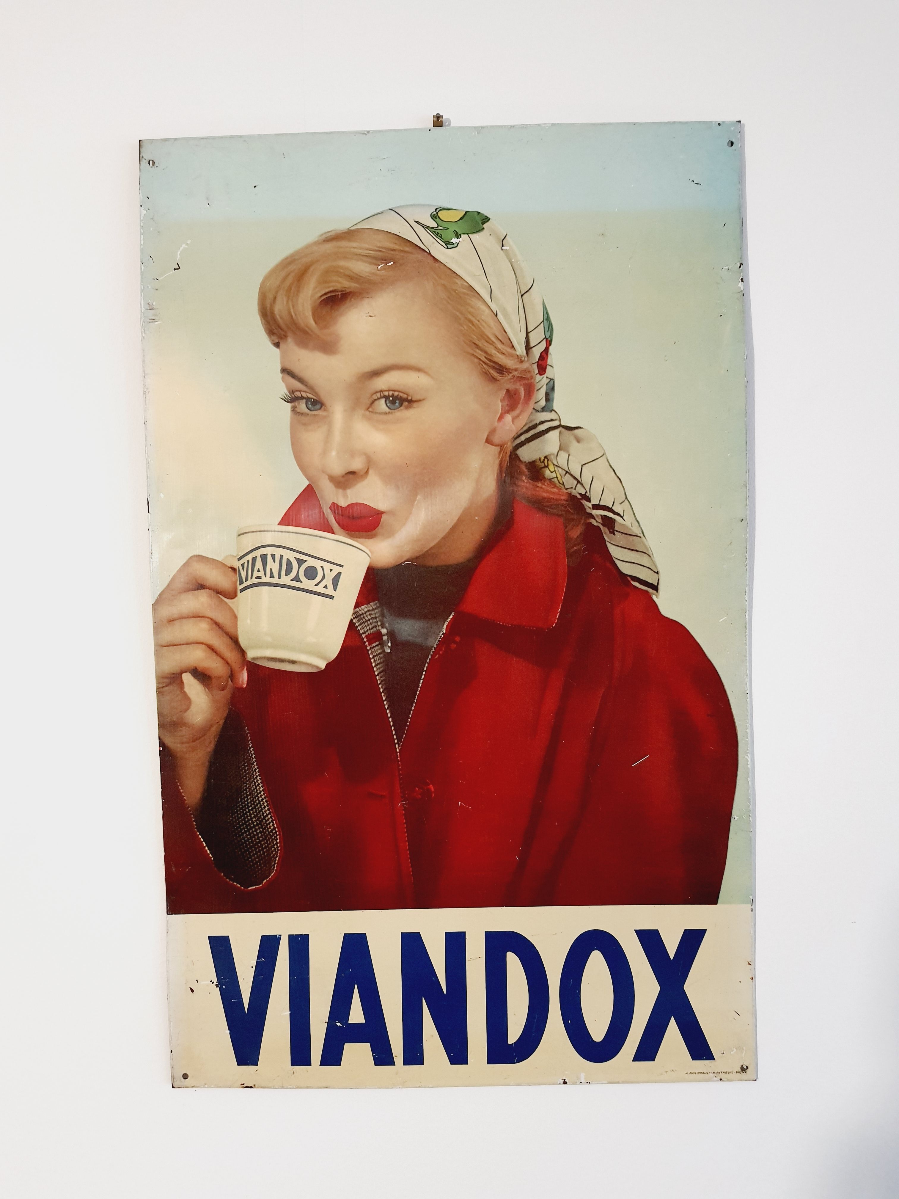 Viandox Pin up 1950s enamelled sheet metal plate