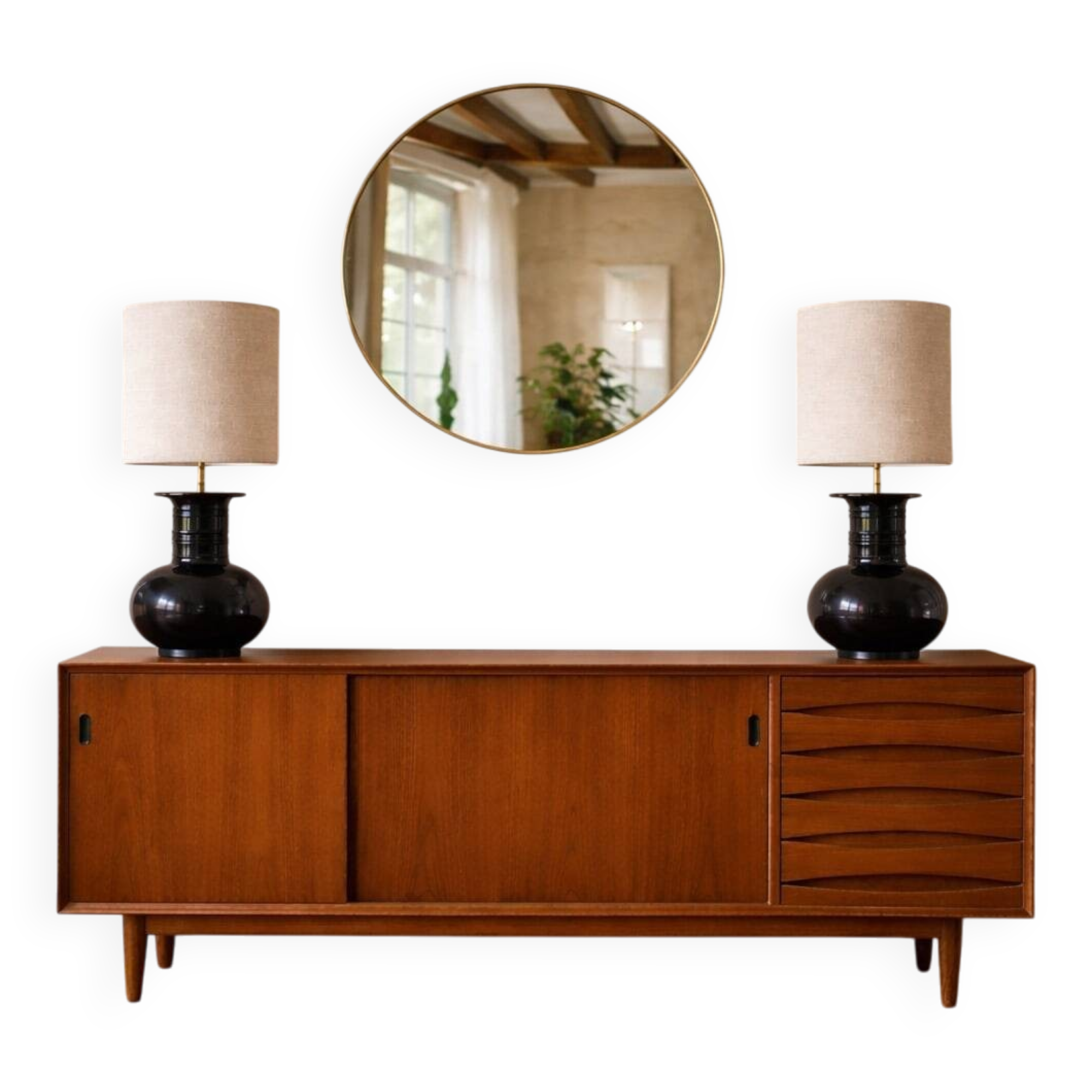 Pair of vintage modernist black lamps from the 1970s.