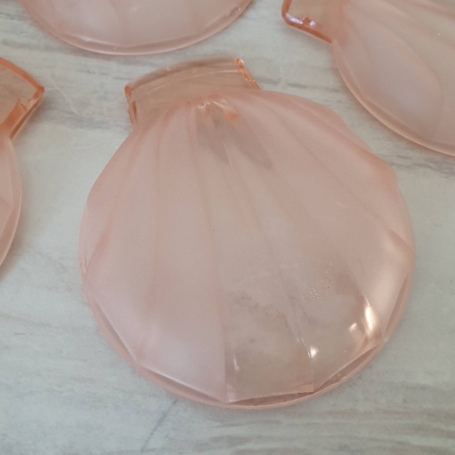 8 pink glass scallop shell bowls