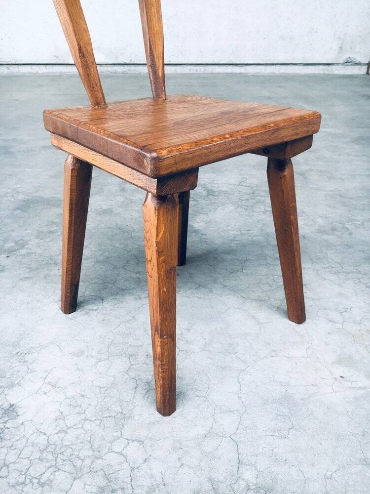 French Folk Art Rustic Dining Chair Set in Oak, 1940s, Set of 6