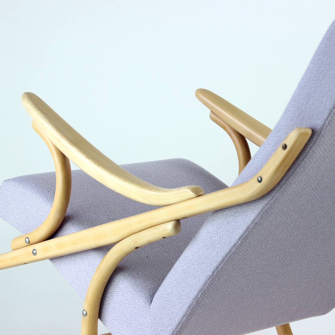 Mid Century Bentwood Rocking Armchair In Blond Oak By Ton, Czechoslovakia