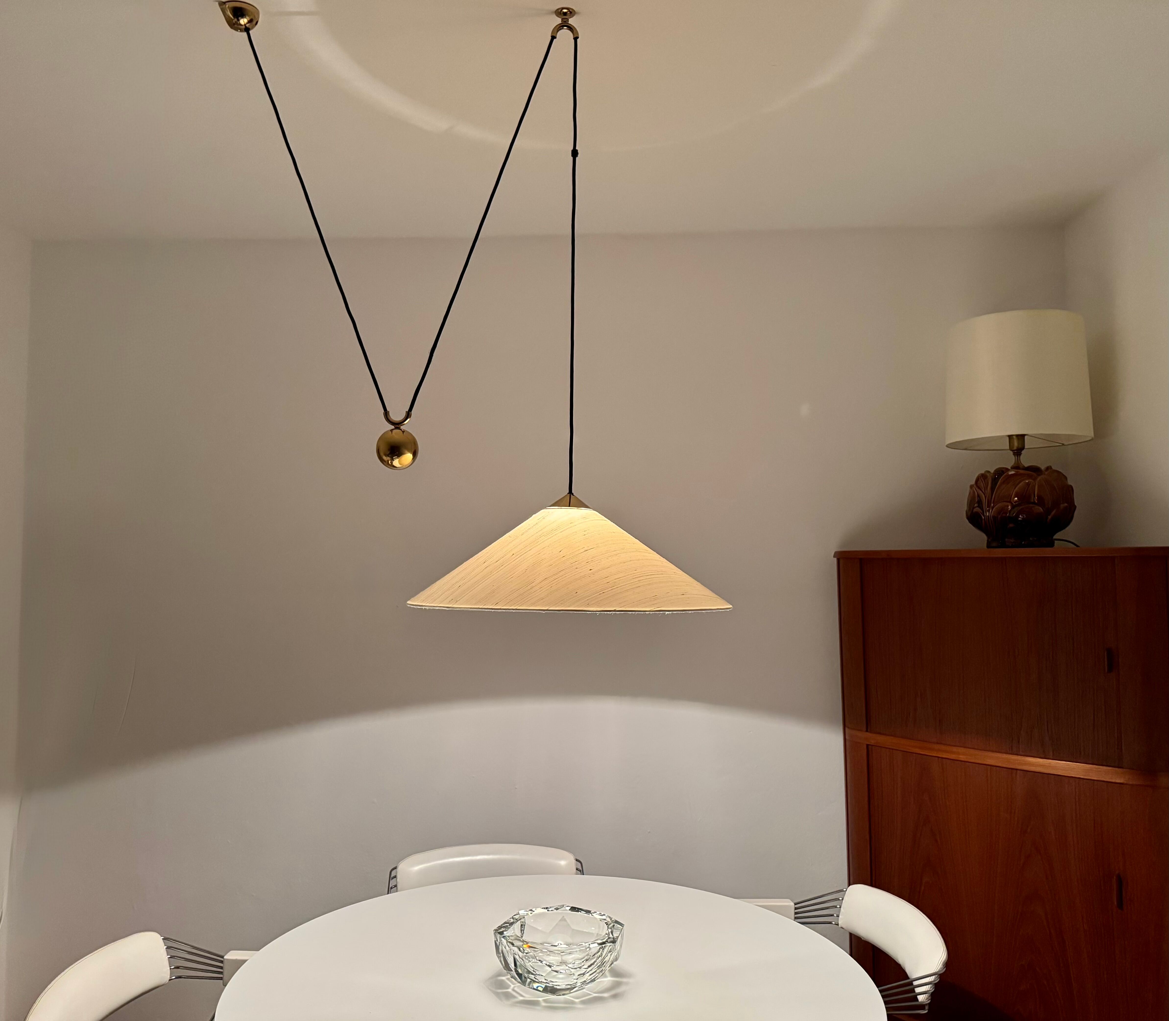 Large Adjustable Brass Pendant Lamp with Counterweight by Florian Schulz