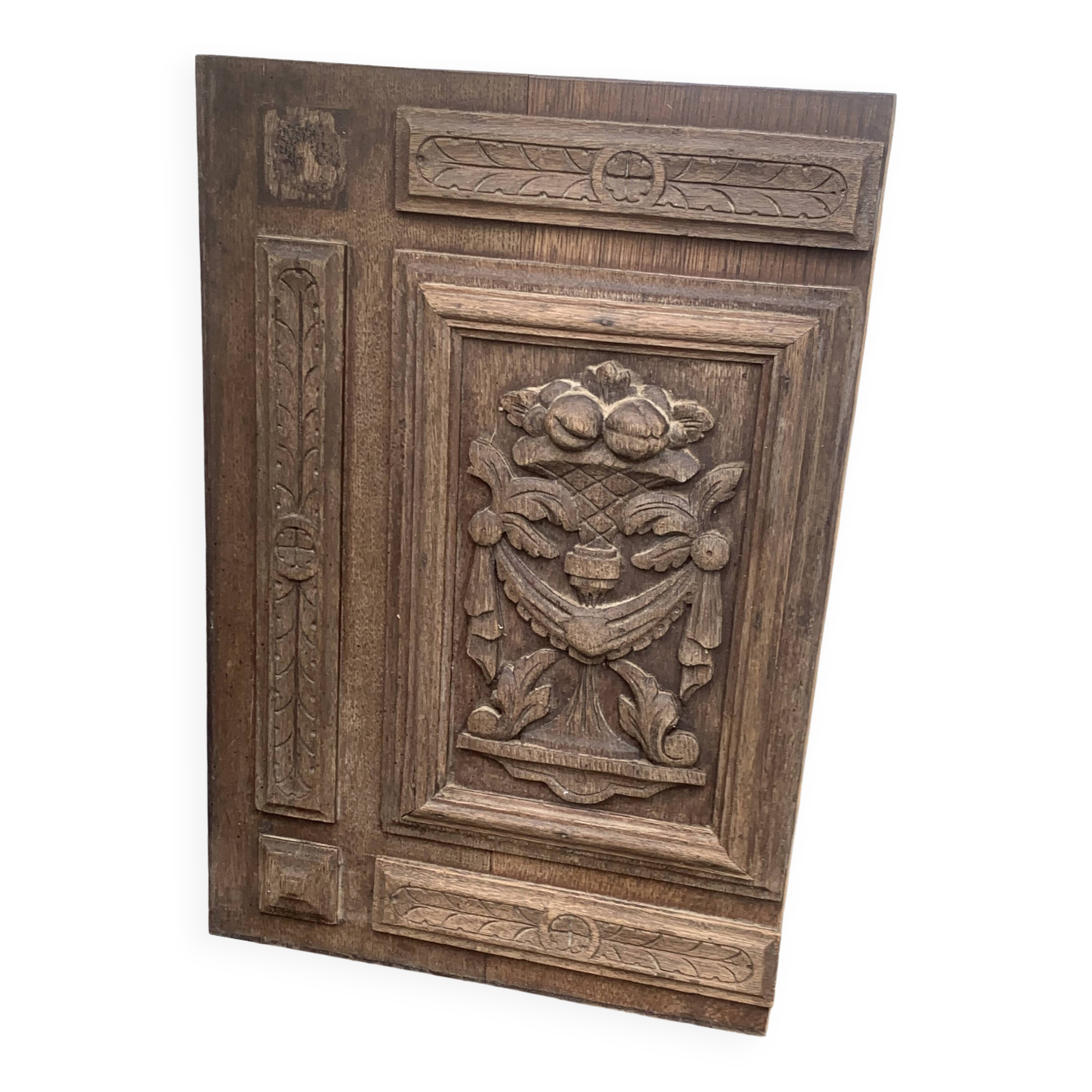 Cupboard door, decorative panel in antique carved fruit wood