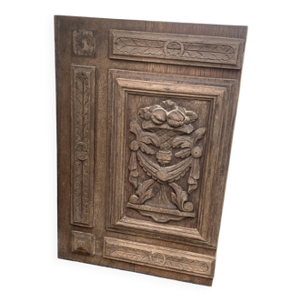 Cupboard door, decorative panel in antique carved fruit wood