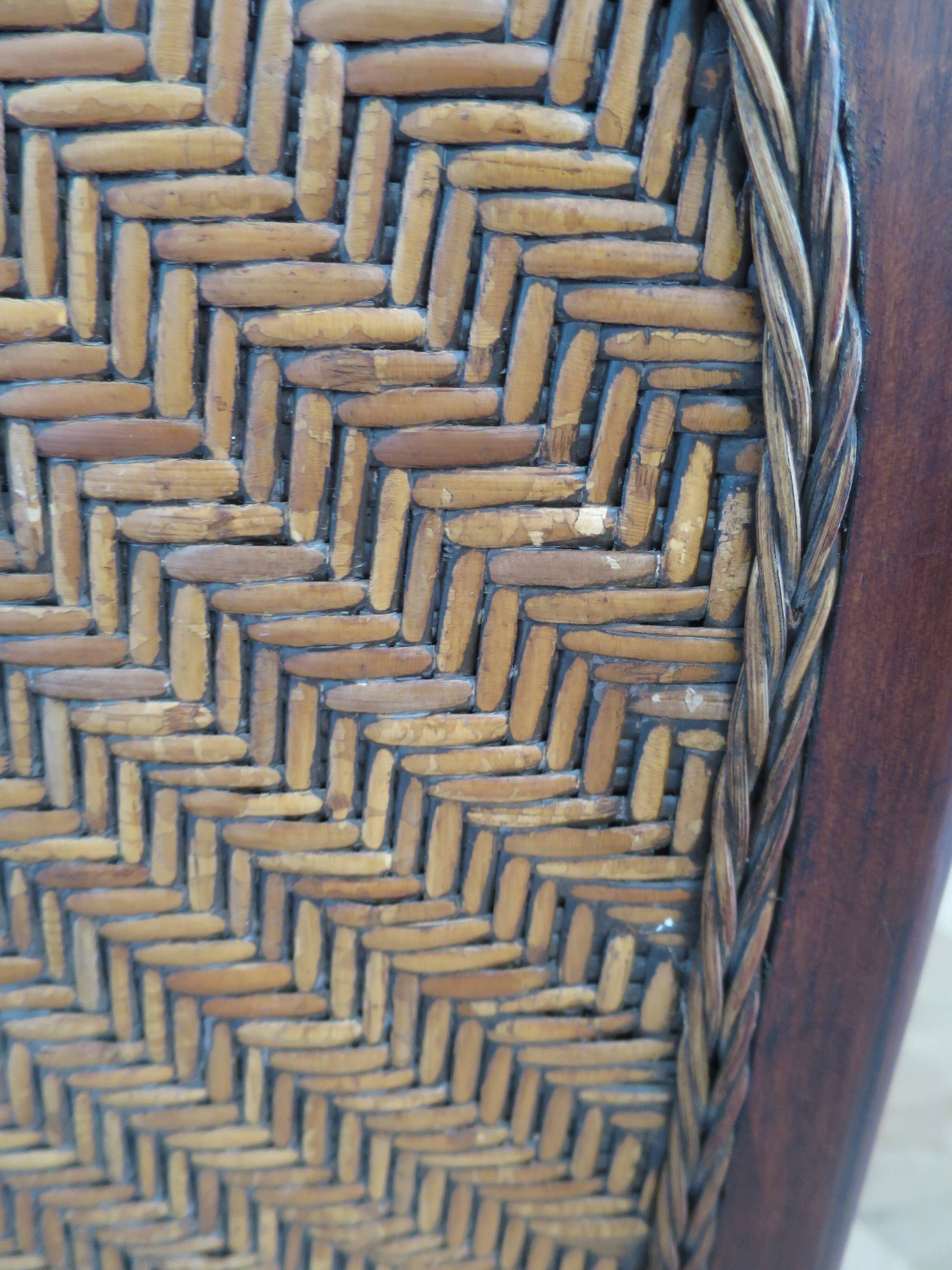 Colonial style armchair - woven rattan and exotic wood - vintage