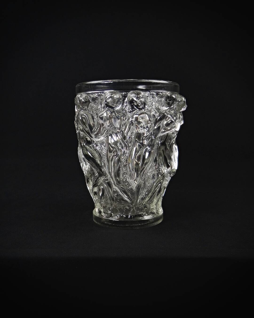 Unsigned Lalique Bacchantes vase in clear crystal, mid-20th century