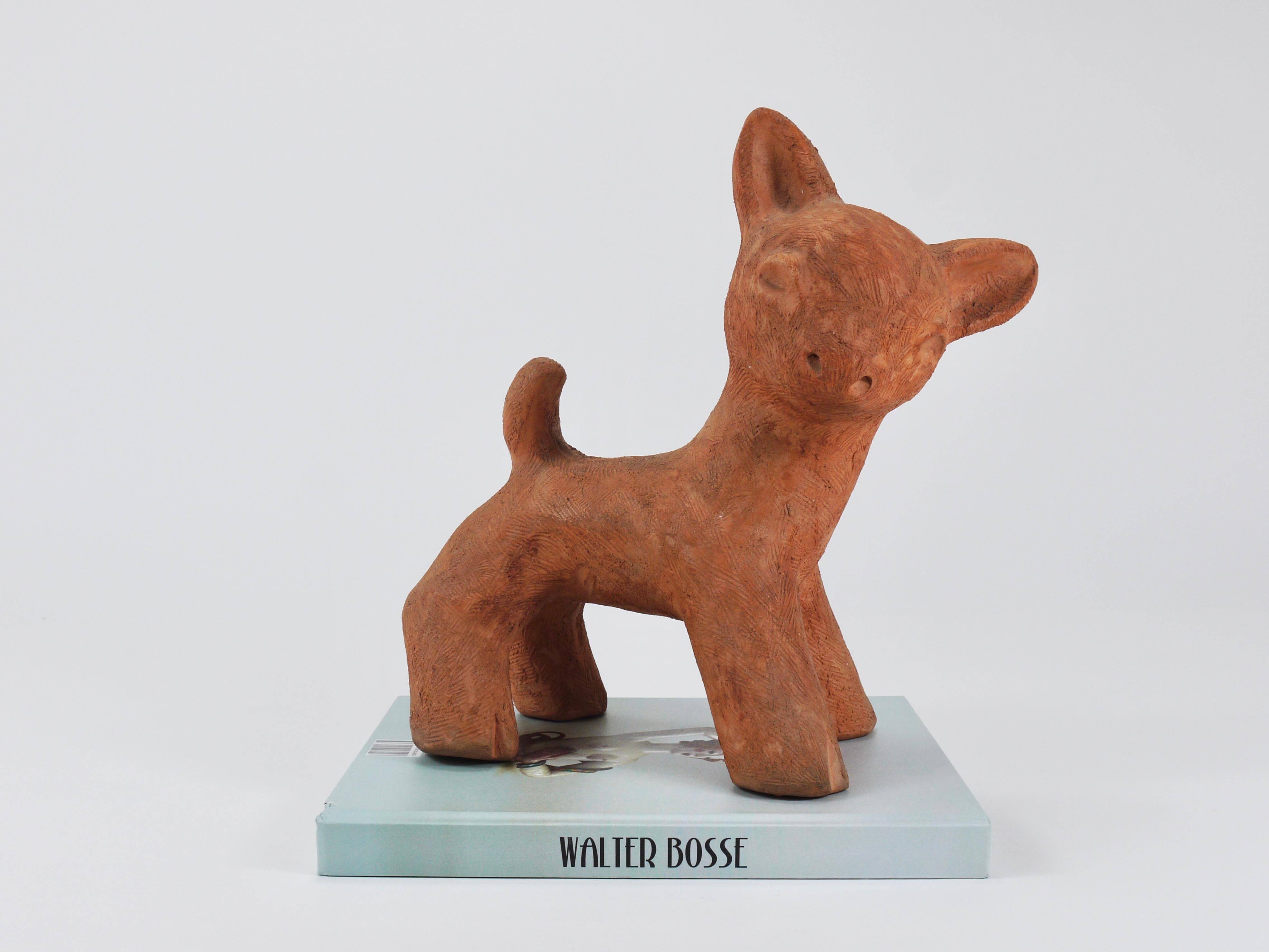 Walter Bosse Large Ceramic Sculpture of Baby Deer, Austria, 1920s