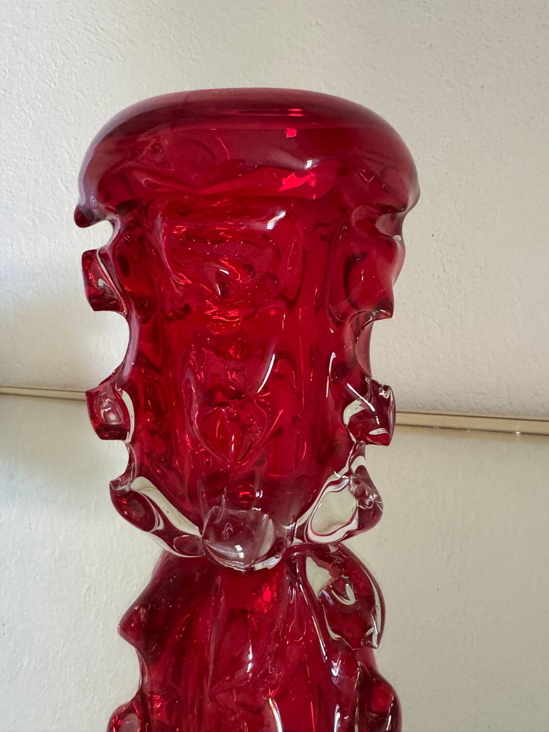 Red Murano glass vase from the 70s