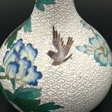 Brass Vase Email Cloisonné Decor Peony and Bird China Middle XXth Enamel