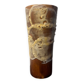 Vase en céramique marron texturée, années 70