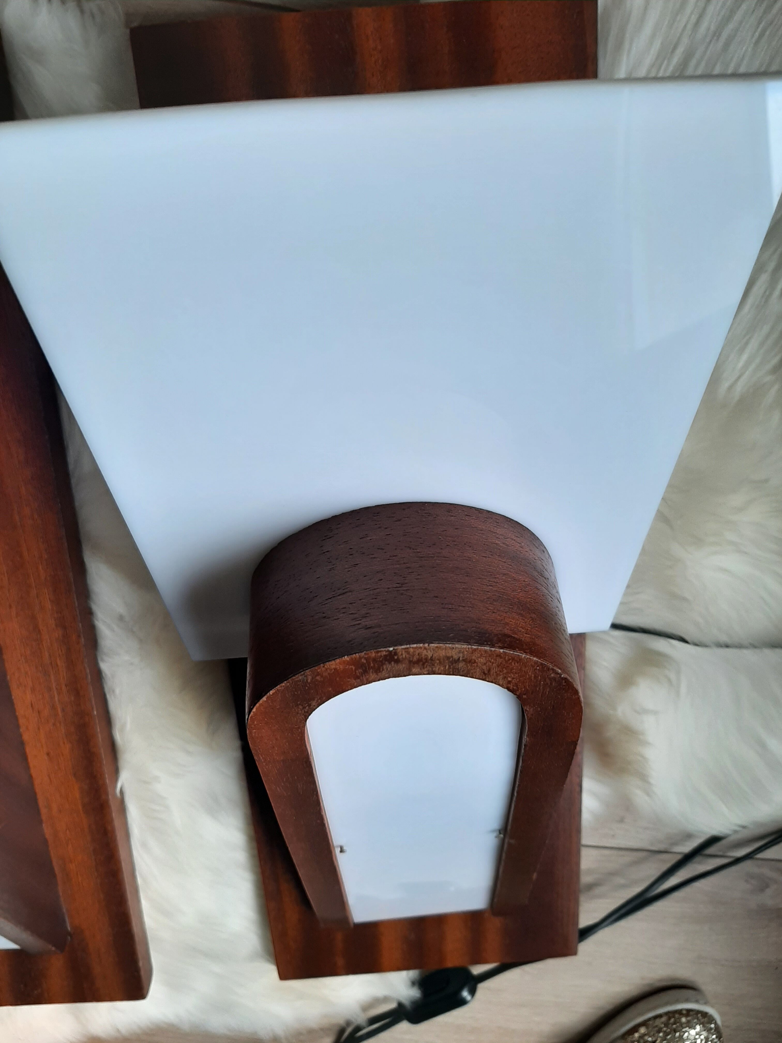 Pair of Scandinavian wood and plexiglass lamps