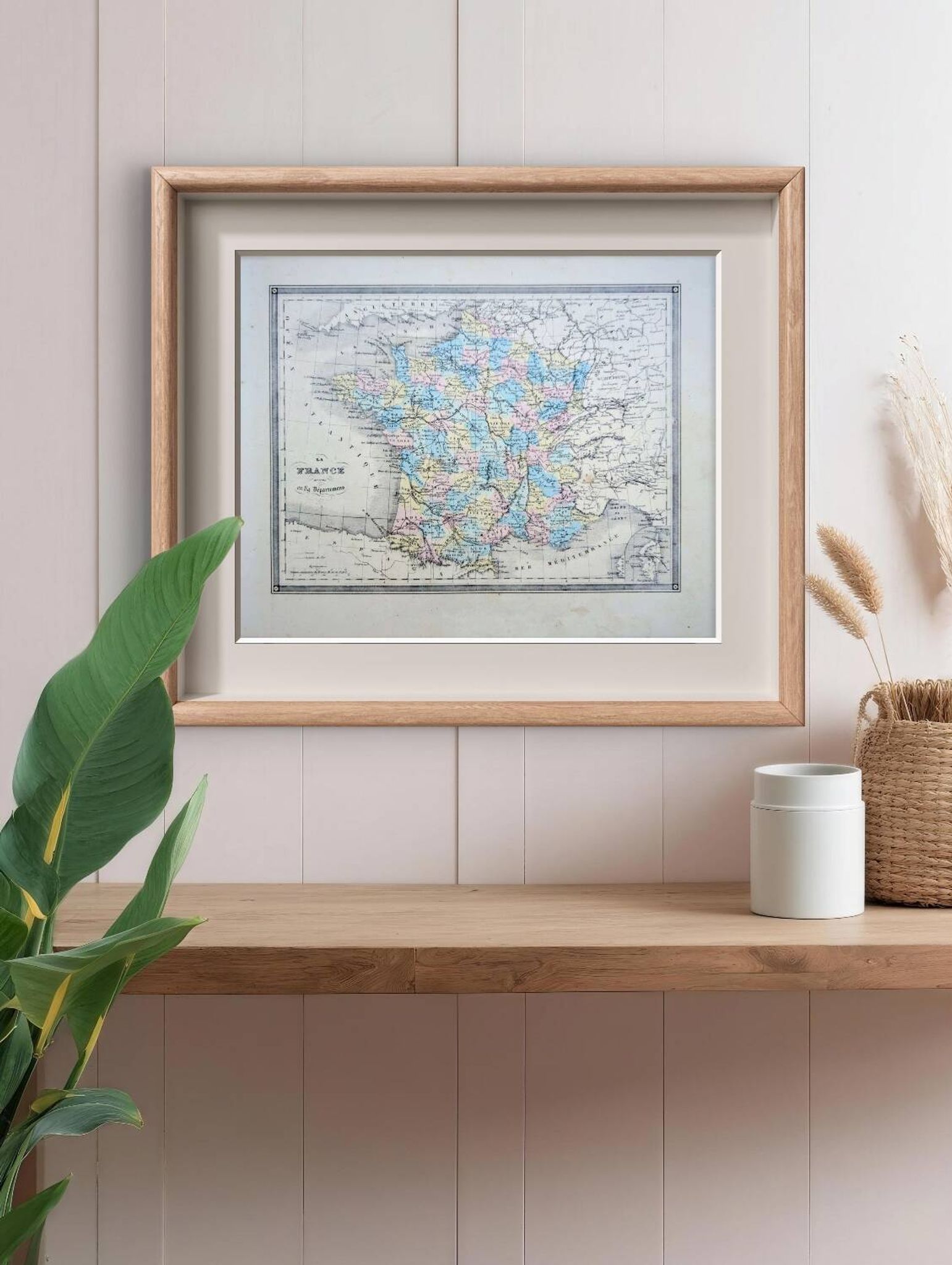 France and departments, old map, printed in 1852. Authentic.