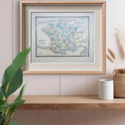 France and departments, old map, printed in 1852. Authentic.