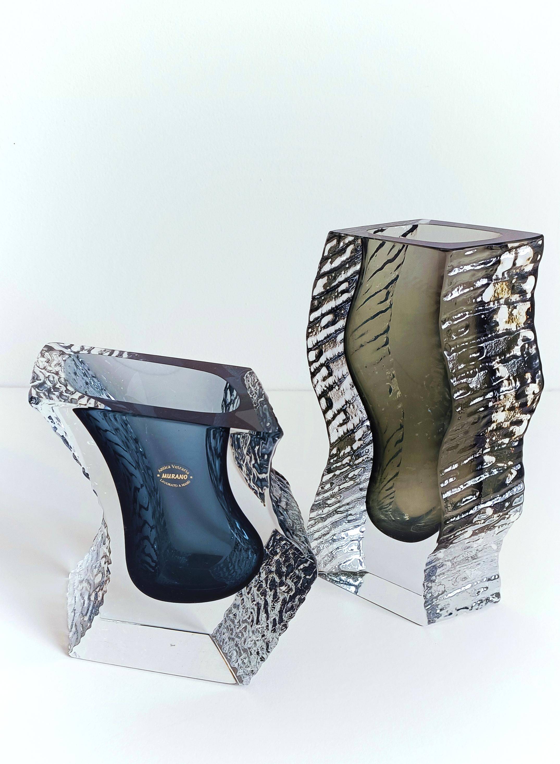 Alessandro Mandruzzato Murano Glass Vases, Hand-Blown, Italy, 1970s