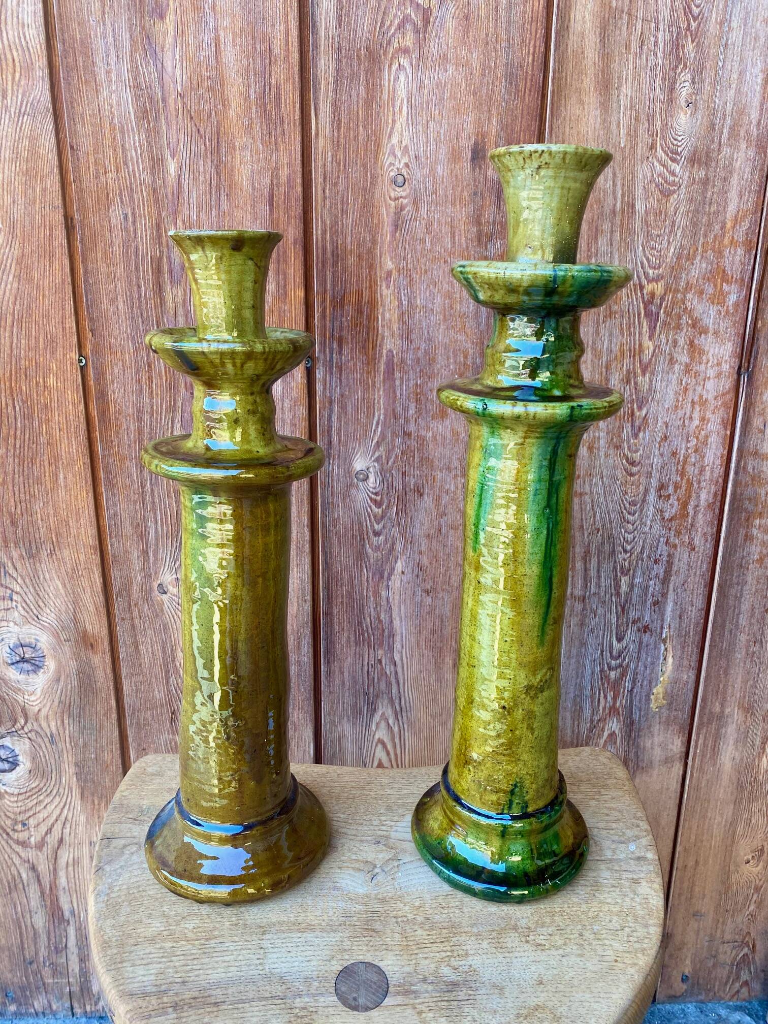 2 bougeoirs de Tamegroute en céramique émaillée